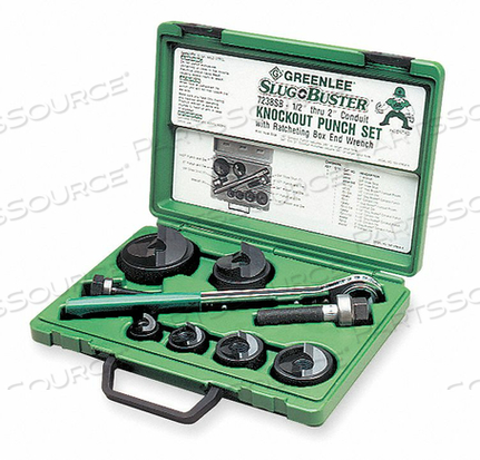 KNOCKOUT PUNCH DRIVER SET, FOR USE WITH TOOL TYPE RATCHET, MANUAL HYDRAULIC, MAXIMUM SHEET METAL CAPACITY-STEEL 10 GA, INCLUDES RATCHET YES, by Greenlee KNOCKOUT PUNCH DRIVER SET, FOR USE WITH TOOL TYPE RATCHET, MANUAL HYDRAULIC, MAXIMUM SHEET METAL CAPACITY-STEEL 10 GA, INCLUDES RATCHET YES, by Greenlee