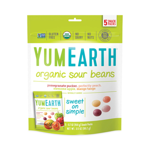 ORGANIC SOUR BEANS, ASSORTED FLAVORS, 5 EACH OF 0.7 OZ SNACK PACKS/BAG, 3 BAGS/PACK by YumEarth