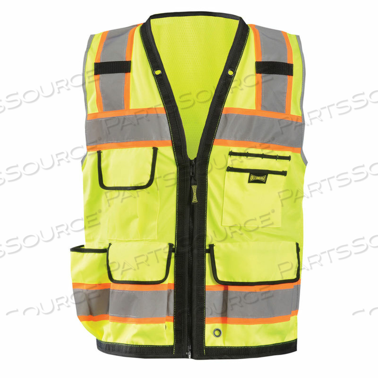 HEAVY DUTY SURVEYOR VEST, CLASS 2, ZIPPER, SOLID, YELLOW/BLACK, XL 