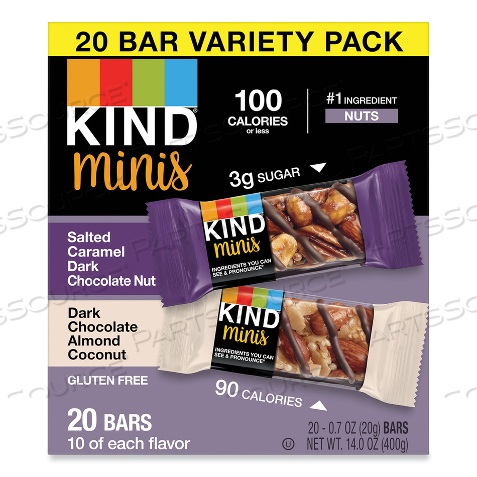 MINIS, SALTED CARAMEL AND DARK CHOCOLATE NUT/DARK CHOCOLATE ALMOND AND COCONUT, 0.7 OZ by Kind