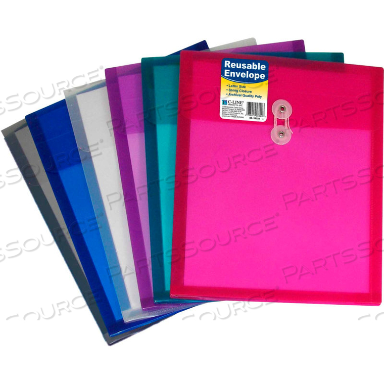 REUSABLE POLY ENVELOPE WITH STRING CLOSURE, TOP LOAD, ASSORTED COLORS - 24/SET 