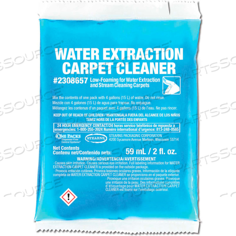 WATER EXTRACTION CARPET CLEANER - 2 OZ PACKS, 72 PACKS/CASE by Stearns Packaging Corporation WATER EXTRACTION CARPET CLEANER - 2 OZ PACKS, 72 PACKS/CASE by Stearns Packaging Corporation