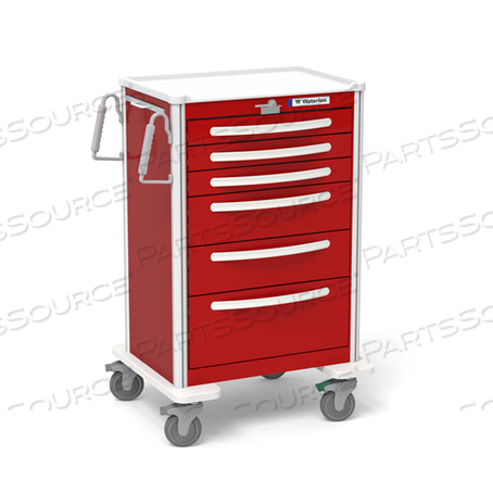 X-TALL FRAME 6 DRAWER RED ALUMINUM FRAME LEVER LOCK EMERGENCY CRASH CART by Waterloo Healthcare