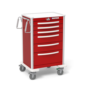 X-TALL FRAME 6 DRAWER RED ALUMINUM FRAME LEVER LOCK EMERGENCY CRASH CART by Waterloo Healthcare X-TALL FRAME 6 DRAWER RED ALUMINUM FRAME LEVER LOCK EMERGENCY CRASH CART by Waterloo Healthcare