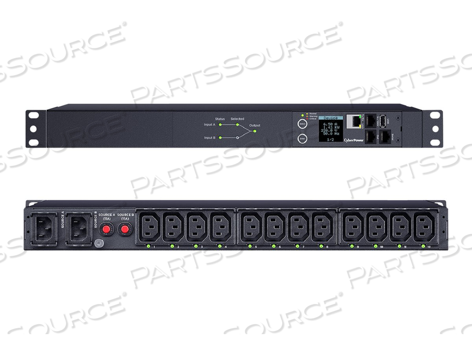 SWITCHED ATS PDU44004, POWER DISTRIBUTION UNIT (RACK-MOUNTABLE), AC 200-240 V, 1-PHASE, ETHERNET, SERIAL, INPUT: 2 X IEC 60320 C14, OUTPUT C by CyberPower SWITCHED ATS PDU44004, POWER DISTRIBUTION UNIT (RACK-MOUNTABLE), AC 200-240 V, 1-PHASE, ETHERNET, SERIAL, INPUT: 2 X IEC 60320 C14, OUTPUT C by CyberPower