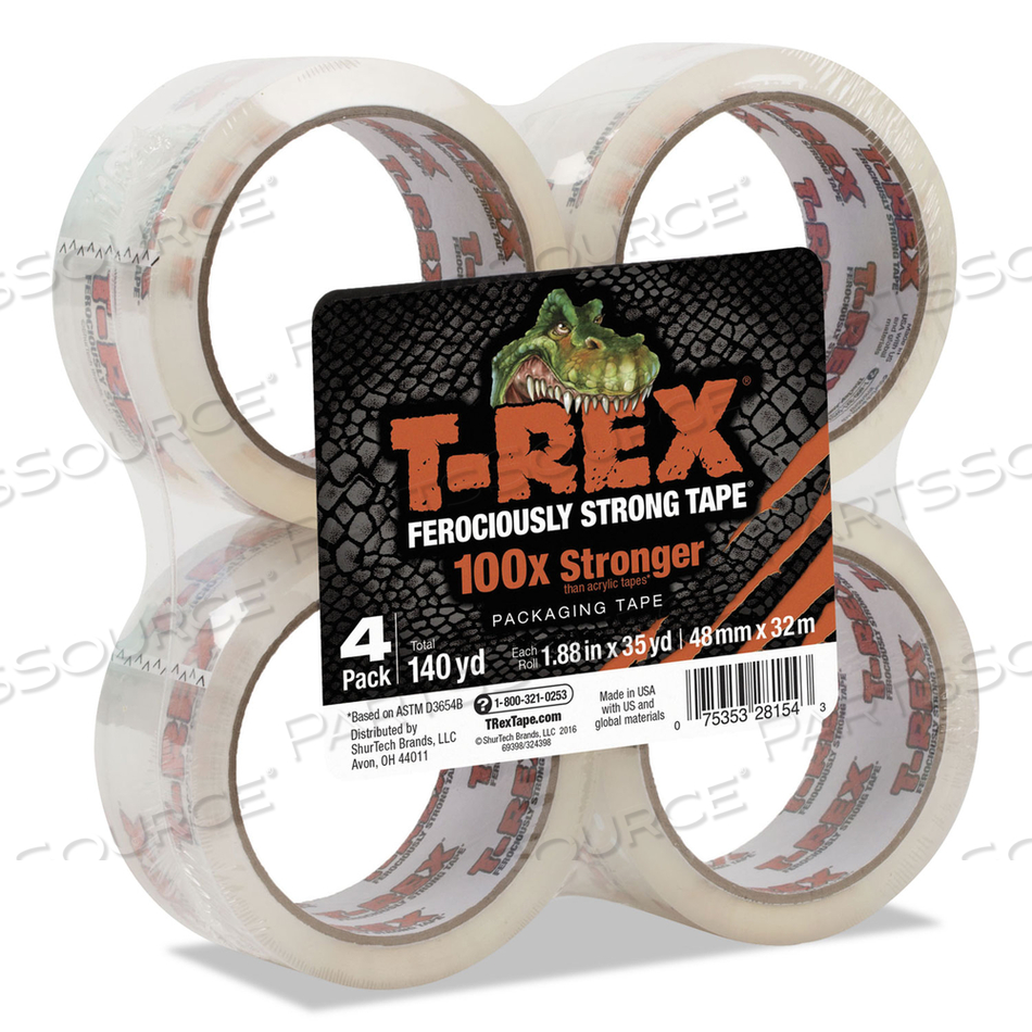 PACKAGING TAPE, 1.88" CORE, 1.88" X 35 YDS, CRYSTAL CLEAR, 4/PACK 