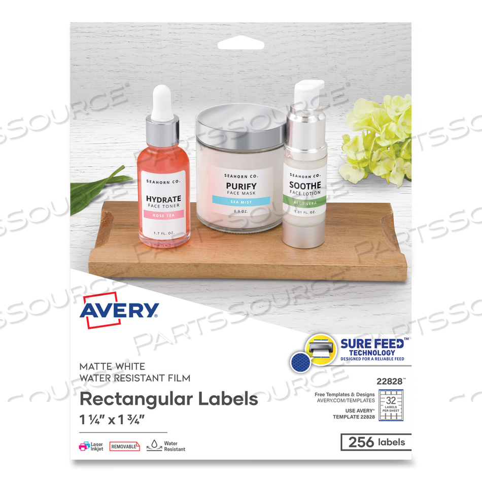 REMOVABLE DURABLE WHITE RECTANGLE LABELS W/ SURE FEED, 1.25 X 1.75 by Avery