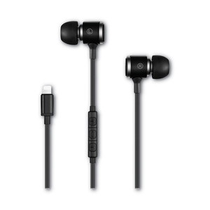 JONAGOLD SERIES STEREO EARPHONES WITH BUILT-IN MIC, 4 FT CORD, BLACK/SILVER by Volkano