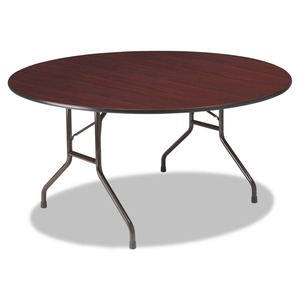 OFFICEWORKS WOOD FOLDING TABLE, ROUND, 60" DIAMETER X 29H, MAHOGANY TOP, GRAY BASE by Iceberg Enterprises