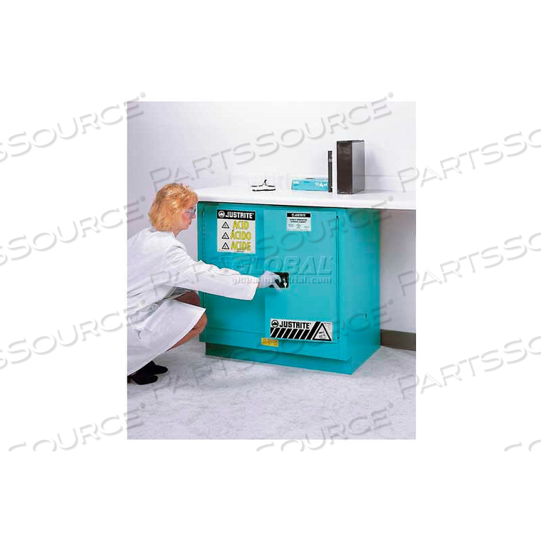 19 GALLON 2 DOOR, SELF-CLOSE, FUME HOOD ACID CABINET, 30"X21-5/8"X35-3/4", BLUE by Justrite