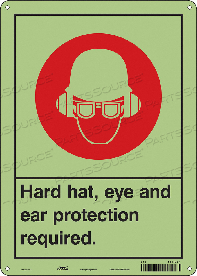 SAFETY SIGN, VERTICAL RECTANGLE, NUMBER OF PRINTED SIDES 1, ENGLISH, SIGN FORMAT OTHER FORMAT, SIGN LEGEND HARD HAT, EYE AND EAR PROTECTION by Condor SAFETY SIGN, VERTICAL RECTANGLE, NUMBER OF PRINTED SIDES 1, ENGLISH, SIGN FORMAT OTHER FORMAT, SIGN LEGEND HARD HAT, EYE AND EAR PROTECTION by Condor