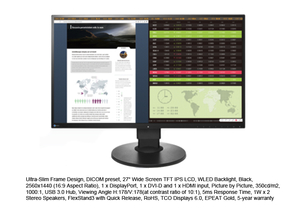 LCD MONITOR, TFT, IPS PANEL, 16:9 ASPECT RATIO, 1000:1 CONTRAST RATIO, 27 IN VIEWABLE IMAGE, 31 TO 89 KHZ HORIZONTAL, 59 TO 61 HZ VERTICAL O by Eizo Inc.