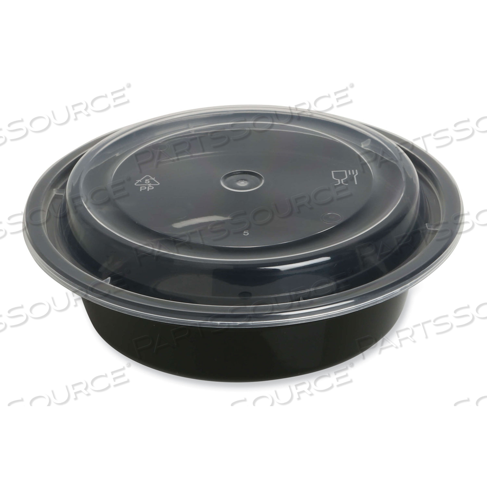 FOOD CONTAINER WITH LID, 16 OZ, 6.29 X 6.29 X 1.96, BLACK/CLEAR, PLASTIC by Genpak