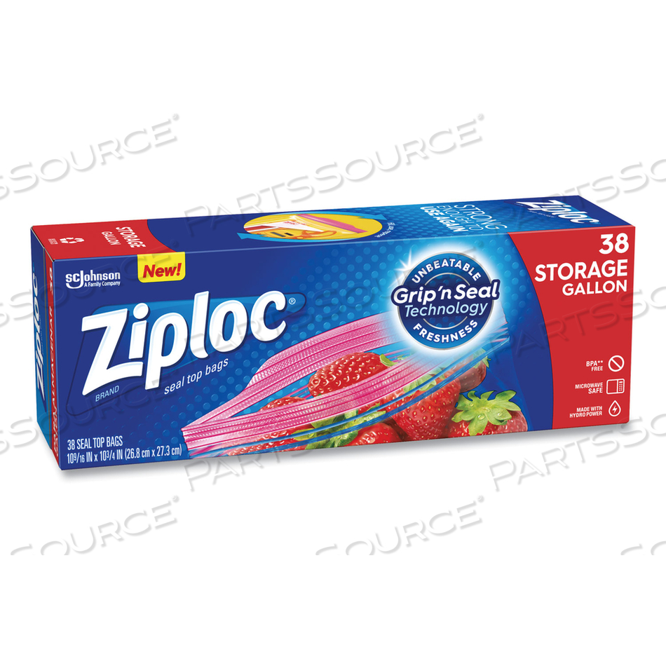 DOUBLE ZIPPER STORAGE BAGS, 1 GAL, 1.75 MIL, 10.56" X 10.75", CLEAR, 38 BAGS/BOX by Ziploc