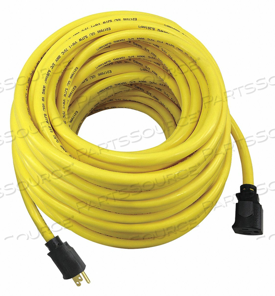 POWER CORD EXTENSION, 100 FT, 15 A, 125 VAC, 10 AWG, NEMA 5-15P TO NEMA 5-15R, YELLOW by Power First POWER CORD EXTENSION, 100 FT, 15 A, 125 VAC, 10 AWG, NEMA 5-15P TO NEMA 5-15R, YELLOW by Power First