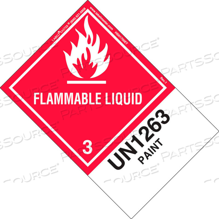 FLAMMABLE LIQUID LABEL, UN1263 PAINT, PAPER, EXTENDED TAB, 500/ROLL 