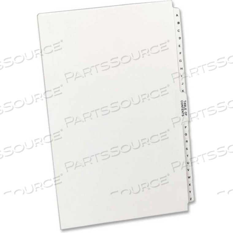 PREMIUM COLLATED LEGAL EXHIBIT DIVIDER, PRINTED A TO Z, 8.5"X14", 26 TABS, WHITE/WHITE 
