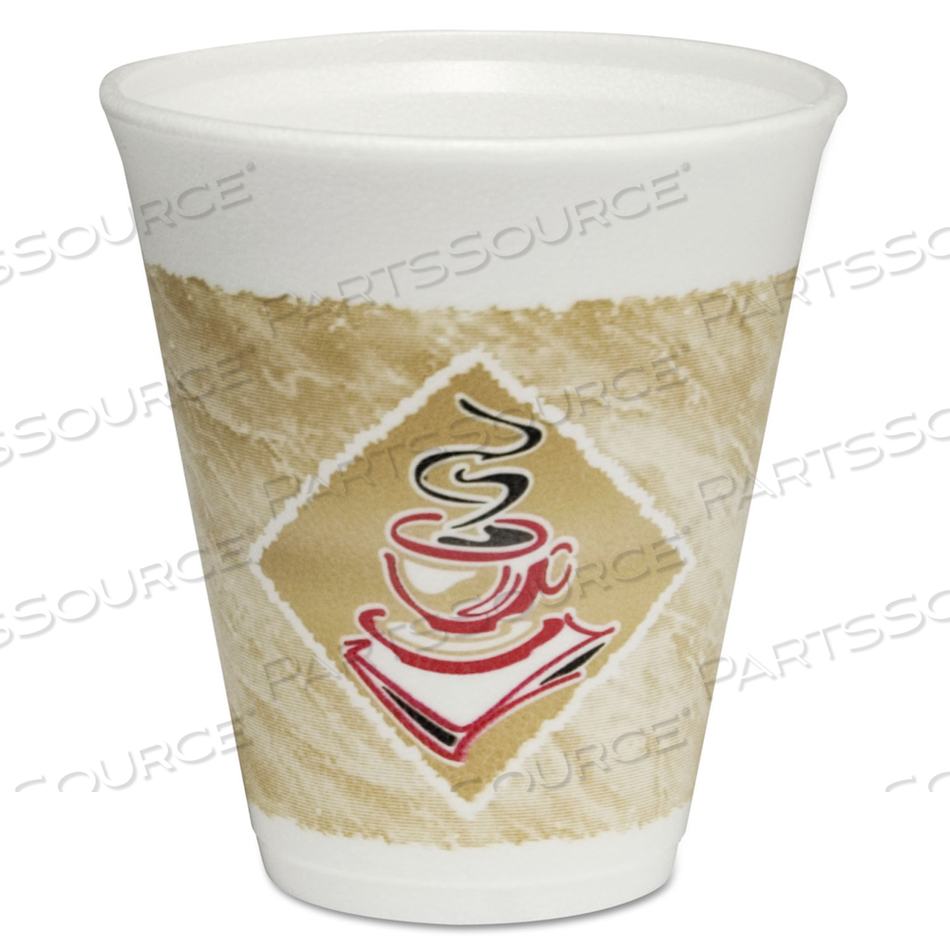 CAFE G FOAM HOT/COLD CUPS, 12 OZ, BROWN/RED/WHITE by Dart Container Corporation CAFE G FOAM HOT/COLD CUPS, 12 OZ, BROWN/RED/WHITE by Dart Container Corporation