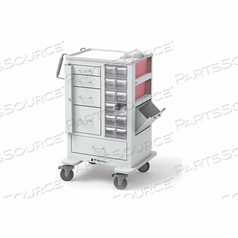 5-DRAWER STEEL SHORT PHLEBOTOMY CART, GATE LOCK BAR LOCKS TOP 4 DRAWERS, WHITE by Waterloo Healthcare 5-DRAWER STEEL SHORT PHLEBOTOMY CART, GATE LOCK BAR LOCKS TOP 4 DRAWERS, WHITE by Waterloo Healthcare