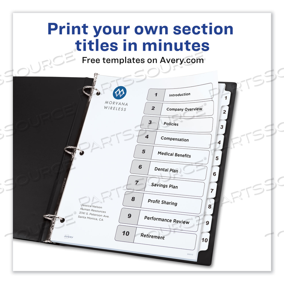CUSTOMIZABLE TOC READY INDEX BLACK AND WHITE DIVIDERS, 10-TAB, 1 TO 10, 11 X 8.5, 1 SET by Avery CUSTOMIZABLE TOC READY INDEX BLACK AND WHITE DIVIDERS, 10-TAB, 1 TO 10, 11 X 8.5, 1 SET by Avery