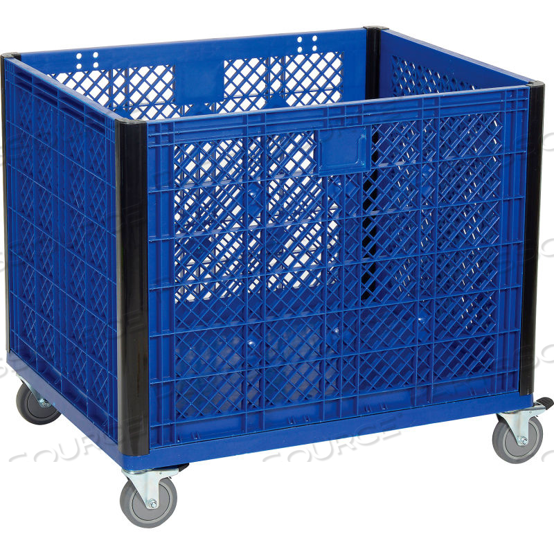 EASY ASSEMBLY VENTED WALL BULK CONTAINER - CASTERS 39-1/4 X 31-1/2 X 29 BLUE by Approved Vendor