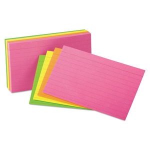 RULED INDEX CARDS, 3 X 5, GLOW GREEN/YELLOW, ORANGE/PINK, 100/PACK by Oxford RULED INDEX CARDS, 3 X 5, GLOW GREEN/YELLOW, ORANGE/PINK, 100/PACK by Oxford