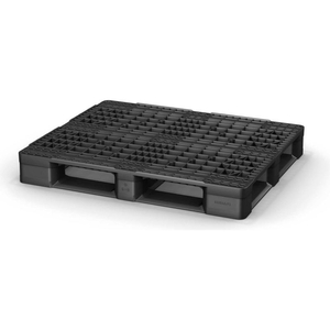 RACKABLE PLASTIC PALLET BLACK 48X40 - OPEN DECK, 6 RUNNER, FORK CAP. 4400 LBS. by Nelson