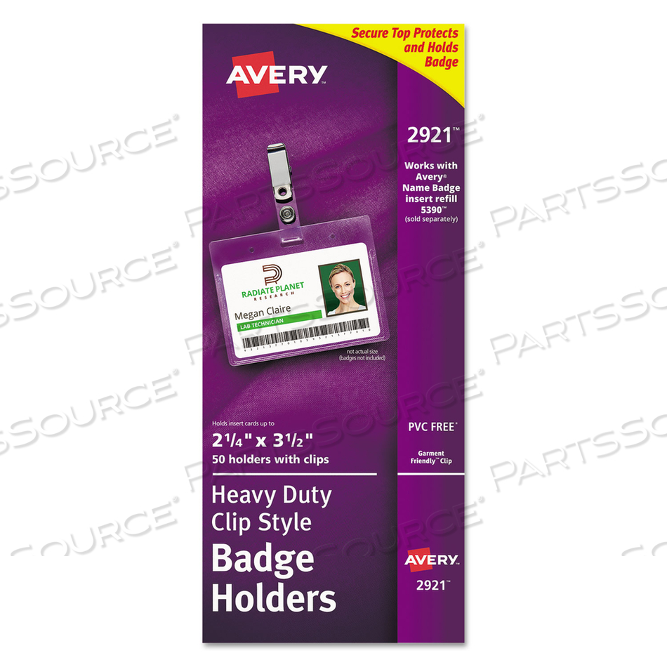 SECURE TOP CLIP-STYLE BADGE HOLDERS, HORIZONTAL, 2 1/4 X 3 1/2, CLEAR by Avery