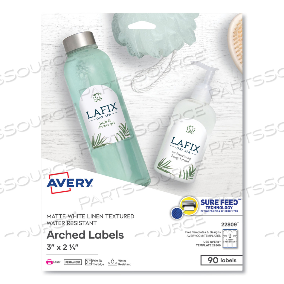 TEXTURED ARCHED PRINT-TO-THE-EDGE LABELS, LASER PRINTERS, 3 X 2.25, WHITE, 9/SHEET by Avery TEXTURED ARCHED PRINT-TO-THE-EDGE LABELS, LASER PRINTERS, 3 X 2.25, WHITE, 9/SHEET by Avery