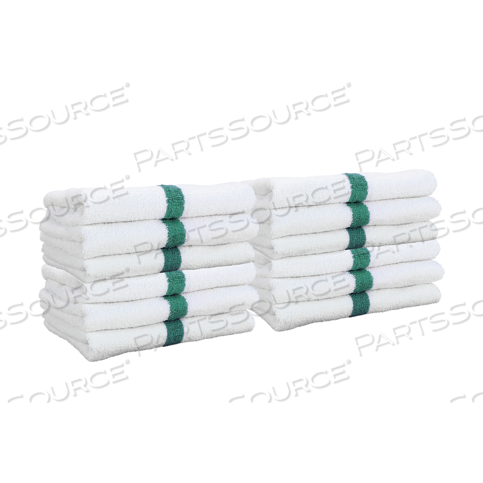 GYM POWER HAND TOWELS - GREEN CENTER STRIPE 16 X 27 by Monarch Brands Inc.