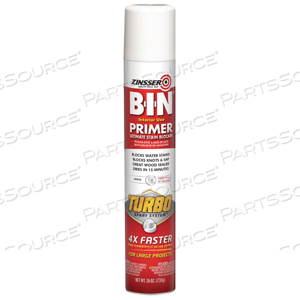 BIN AEROSOL PRIMER WITH TURBO SPRAY SYSTEM, INTERIOR, FLAT WHITE, 26 OZ AEROSOL CAN by Zinsser
