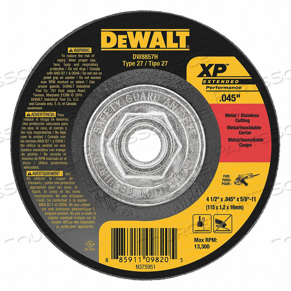 ABRSV CUT WHL 4-1/2 DX0.045IN T 5/8IN AH 