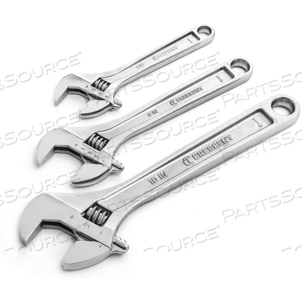 C3PC CRESCENT ADJUSTABLE WRENCH 3-PC SET, 6", 8" & 10", CHROME 