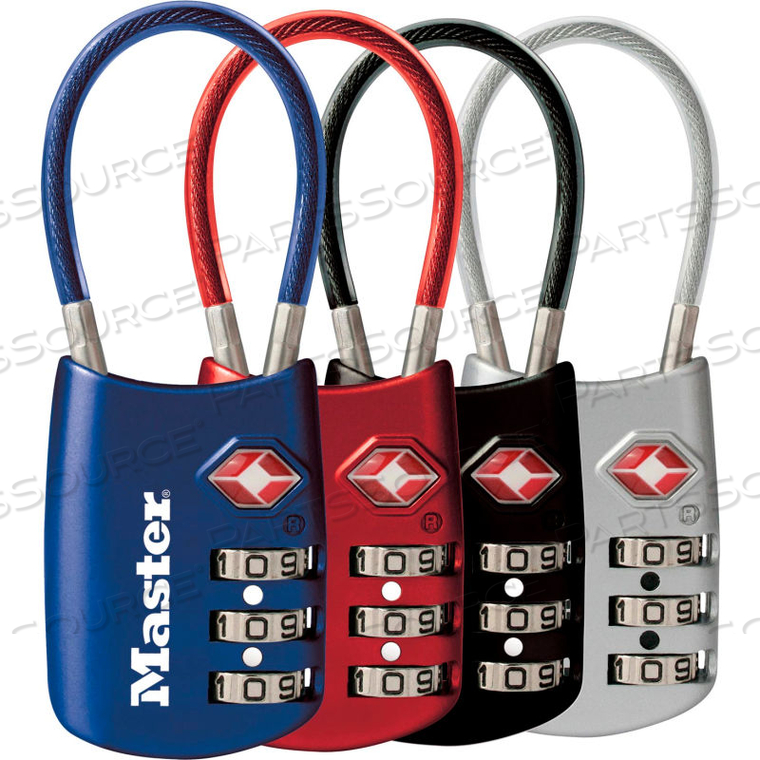TSA-ACCEPTED LUGGAGE COMBINATION PADLOCK 2"W ASSORTED COLORS PRICE EACH by Master Lock