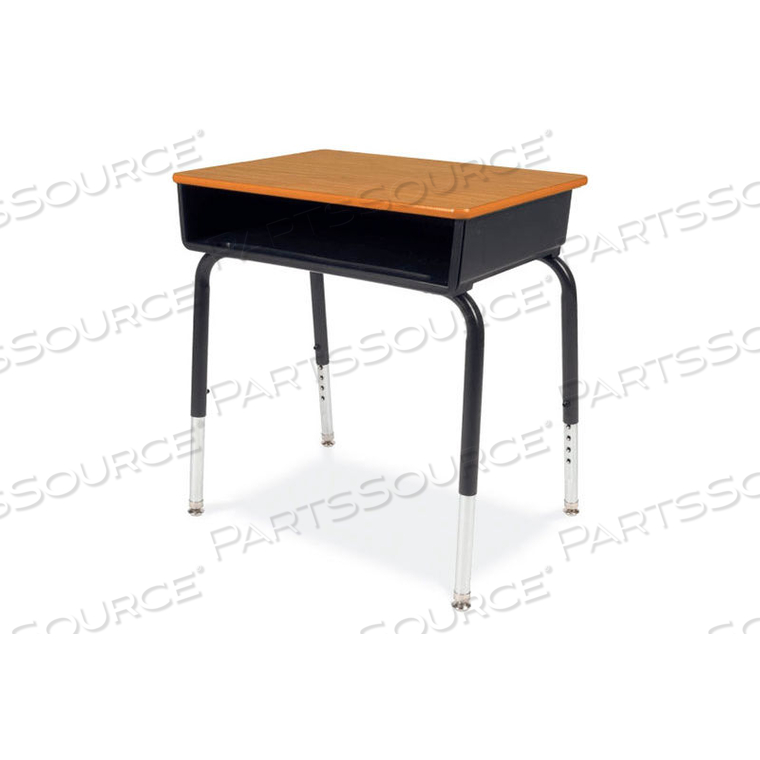 785 OPEN FRONT DESK - MEDIUM OAK TOP/BLACK BOOK BOX/BLACK FRAME 