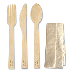 BAMBOO CUTLERY, KNIFE/FORK/SPOON/NAPKIN, 6.7", NATURAL, 250/CARTON by World Centric