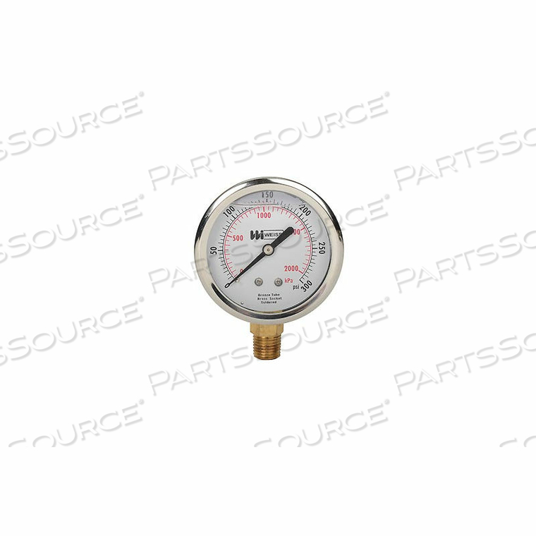2 1/2" DIAL, LIQUID FILLED, 1/4" NPT BOTTOM, 0-300 PSI by Weiss Instruments