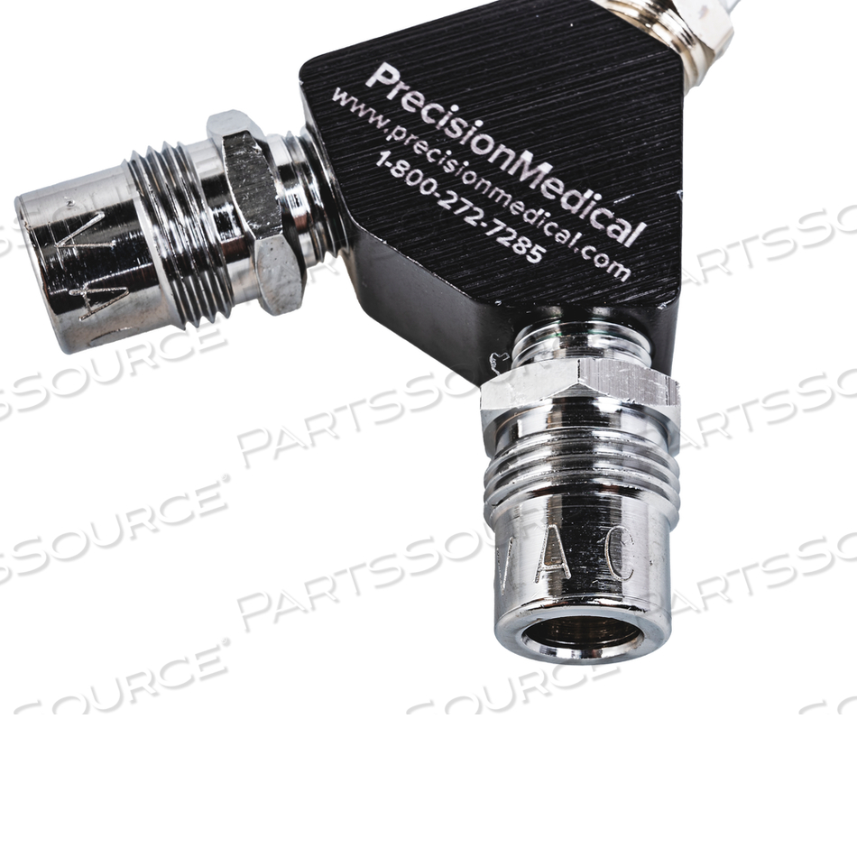 ASSEMBLY, Y-BLOCK, VACUUM GAS TYPE, FEMALE HAND TIGHT INLET TYPE, DISS MALE CHECK VALVE OUTER CONNECTION TYPE by Precision Medical, Inc. ASSEMBLY, Y-BLOCK, VACUUM GAS TYPE, FEMALE HAND TIGHT INLET TYPE, DISS MALE CHECK VALVE OUTER CONNECTION TYPE by Precision Medical, Inc.