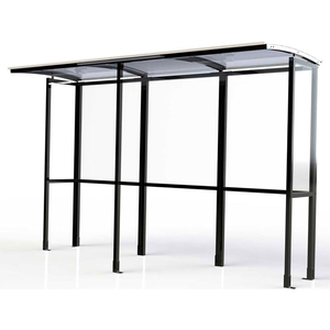 OPEN FRONT SMOKING SHELTER - HALF SIDE PANELS 10'4"W X 3'6"D X 7'11"H CLEAR ROOF by No Butts Bin Co. OPEN FRONT SMOKING SHELTER - HALF SIDE PANELS 10'4"W X 3'6"D X 7'11"H CLEAR ROOF by No Butts Bin Co.