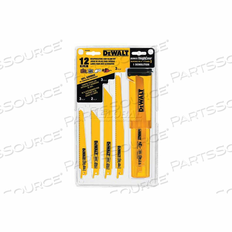 BI-METAL RECIPROCATING SAW BLADE SET, 12 PIECE SET W/TELESCOPING CASE by DeWalt