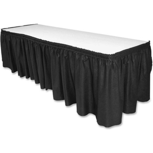 PLEATED TABLE SKIRT, 14'L X 29"W, POLYESTER, BLACK by Genuine Joe