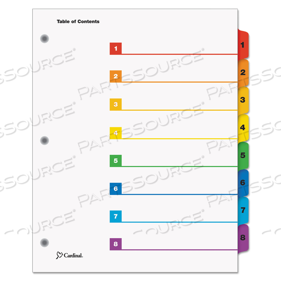 QUICKSTEP ONESTEP PRINTABLE TABLE OF CONTENTS AND DIVIDERS, 8-TAB, 1 TO 8, 11 X 8.5, WHITE, ASSORTED TABS, 24 SETS 