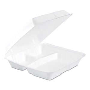 FOAM HINGED LID CONTAINERS, 3-COMPARTMENT, 9.25 X 9.5 X 3, WHITE, 200/CARTON by Dart Container Corporation
