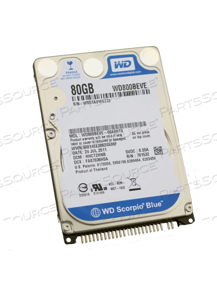 WD800BEVE 80GB 5400 RPM 8MB CACHE 2.5" PATA NOTEBOOK HARD DRIVE -BARE by Western Digital 