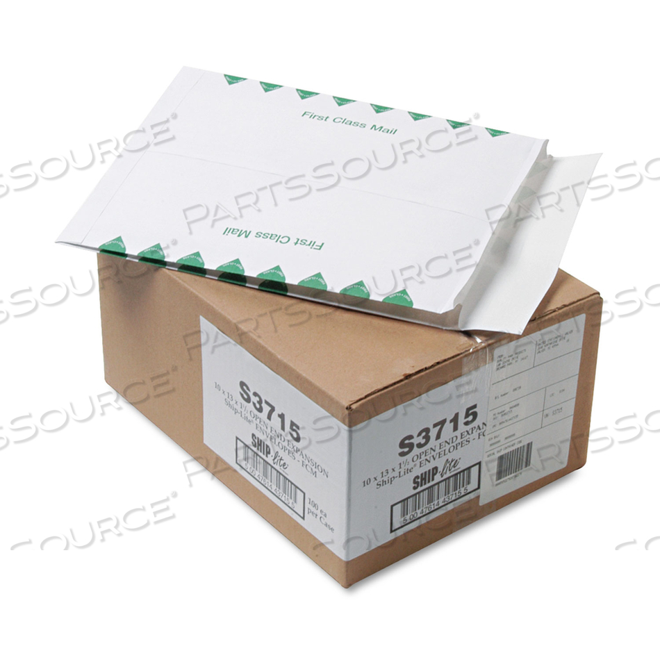 SHIP-LITE EXPANSION MAILER, FIRST CLASS, #13 1/2, CHEESE BLADE FLAP, REDI-STRIP ADHESIVE CLOSURE, 10 X 13, WHITE, 100/BOX 