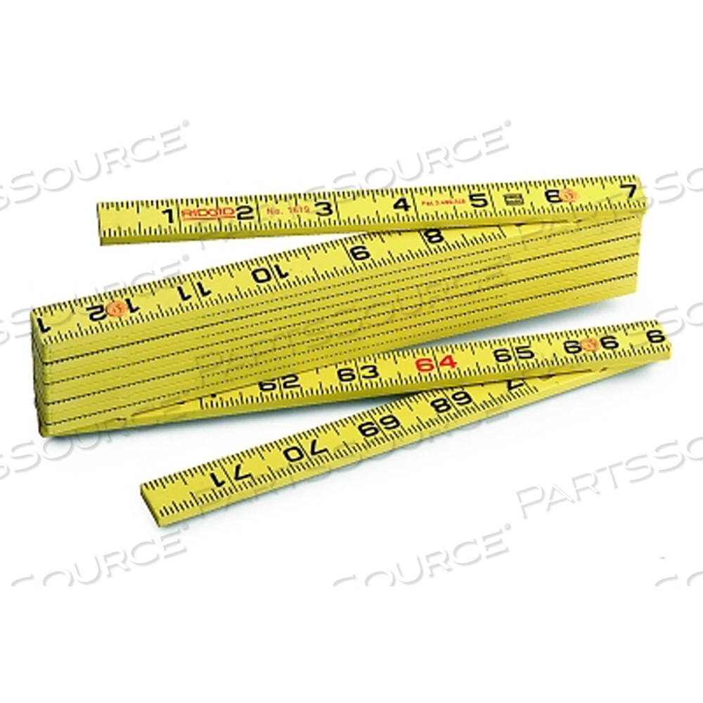 FIBERGLASS FOLDING RULE, MODEL 1619, 6 FT L, SAE, 6 IN OUTSIDE READING by Ridgid FIBERGLASS FOLDING RULE, MODEL 1619, 6 FT L, SAE, 6 IN OUTSIDE READING by Ridgid