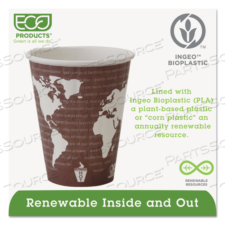 WORLD ART RENEWABLE AND COMPOSTABLE INSULATED HOT CUPS, PLA, 8 OZ by Eco-Products