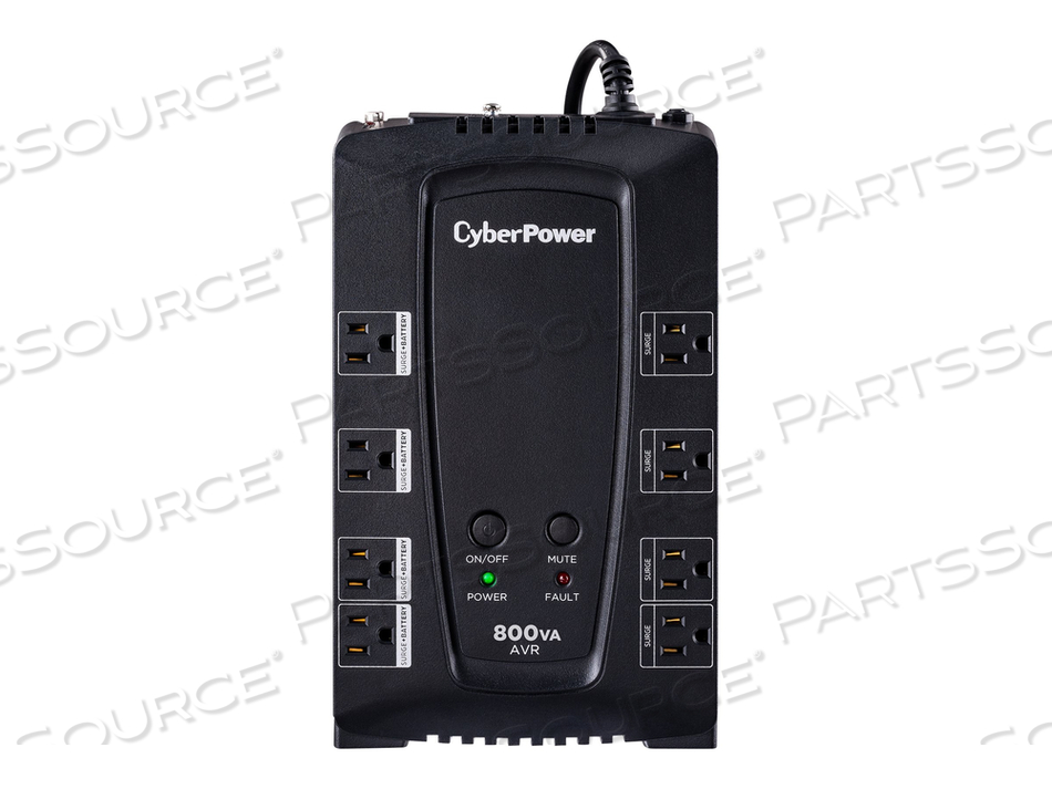 AVR SERIES CP800AVR, UPS, AC 90-140 V, 450 WATT, 800 VA, 9 AH, RS-232, USB, OUTPUT CONNECTORS: 8, BLACK by CyberPower AVR SERIES CP800AVR, UPS, AC 90-140 V, 450 WATT, 800 VA, 9 AH, RS-232, USB, OUTPUT CONNECTORS: 8, BLACK by CyberPower