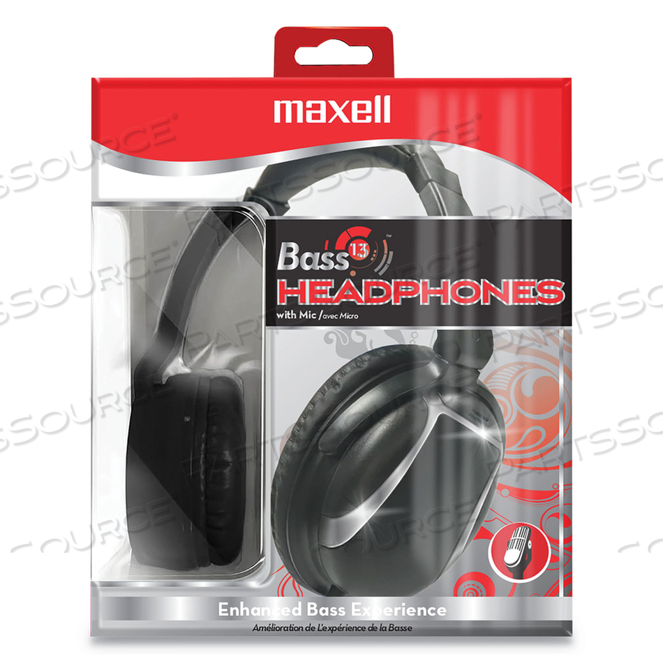BASS 13 HEADPHONE WITH MIC, 4 FT CORD, BLACK by Maxell