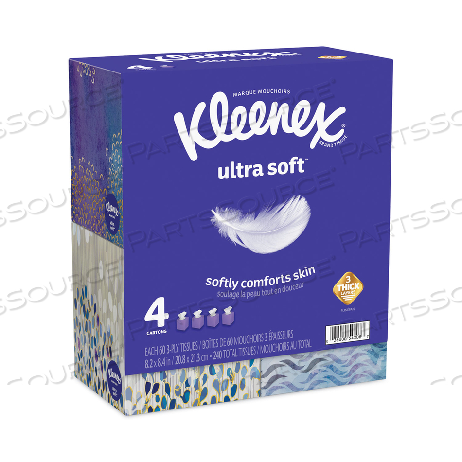 ULTRA SOFT FACIAL TISSUE, 3-PLY, WHITE, 60 SHEETS/BOX, 4 BOXES/PACK, 3 PACKS/CARTON 